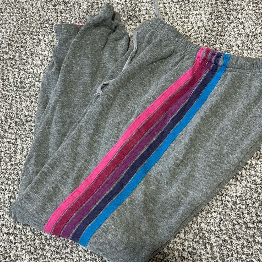 Aviator Nation -Gray Sweatpants with Pink and Blue Stripes